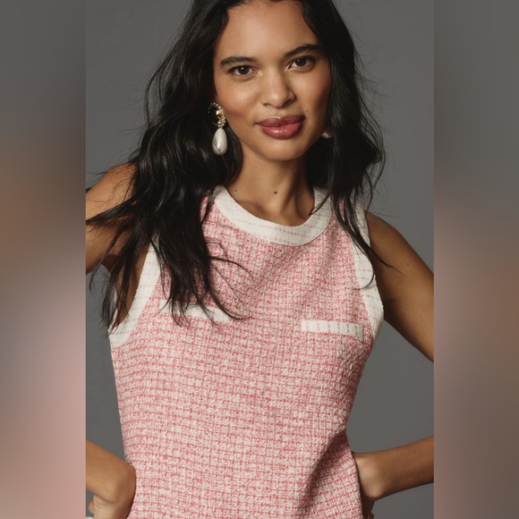 ✨ Anthropologie Sleeveless Tweed Pleated Mini Dress Sz L - Picture 3 of 8